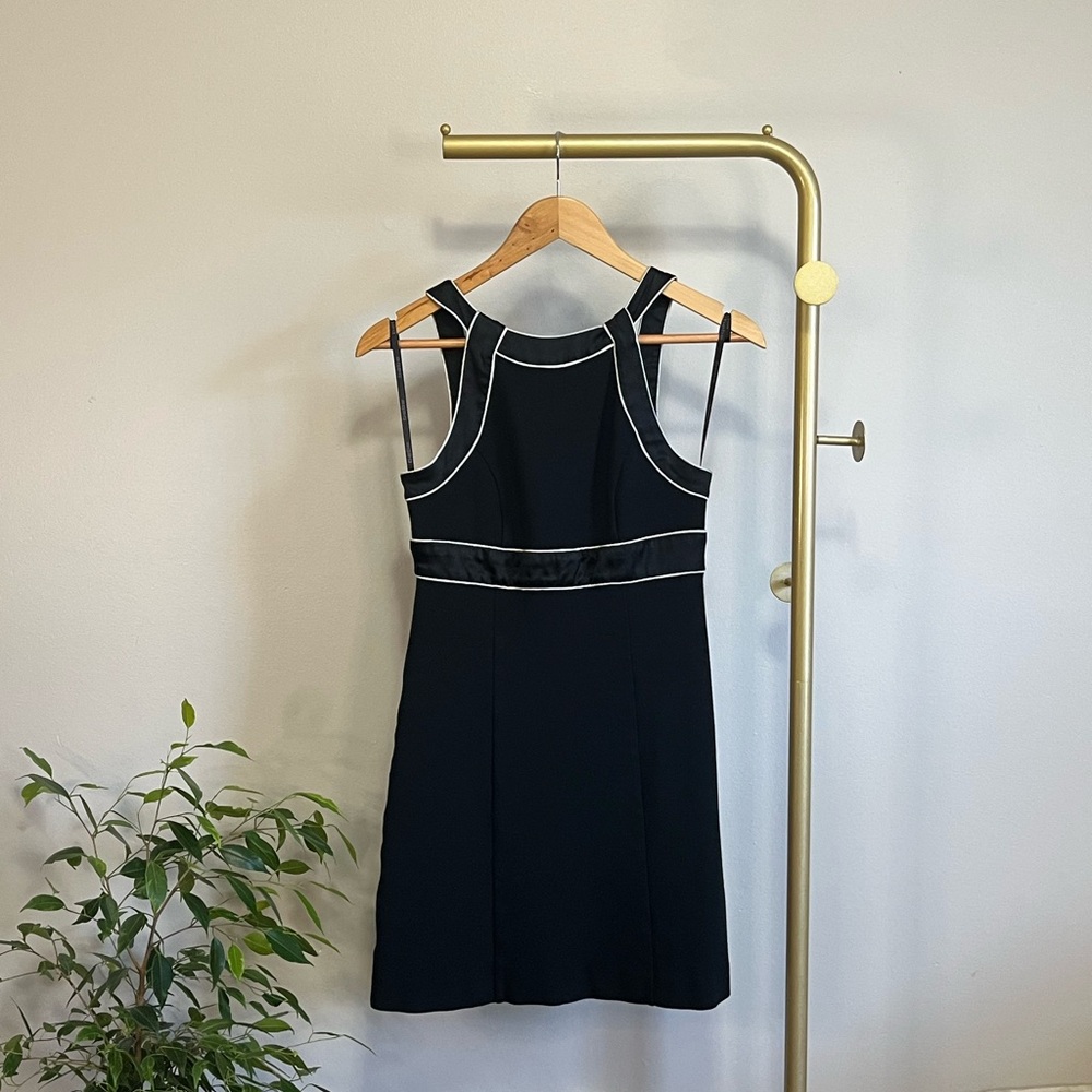 Bebe Black Cocktail Dress with Silver Piping - Sleek Bodycon Mini - Small